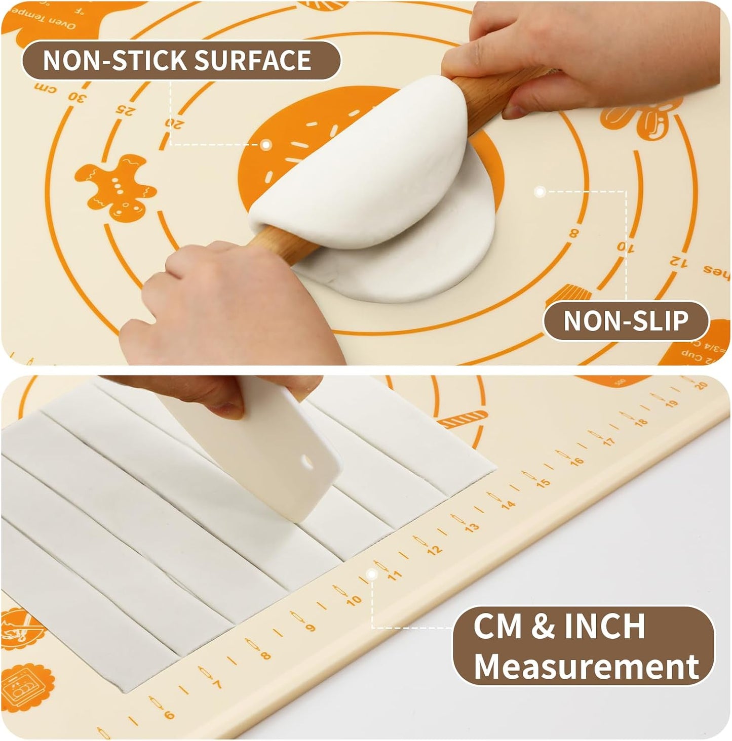 Silicone Baking Mat,28" x 20" Extra Thick Large Non Stick Sheet Mat with Measurement Non-slip Dough Rolling Mat,Reusable Food Grade Silicone Counter Mat for Making Cookies,Macarons,Bread and Pastry