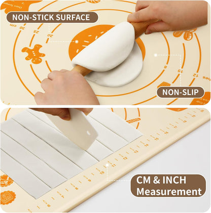 Silicone Baking Mat,28" x 20" Extra Thick Large Non Stick Sheet Mat with Measurement Non-slip Dough Rolling Mat,Reusable Food Grade Silicone Counter Mat for Making Cookies,Macarons,Bread and Pastry