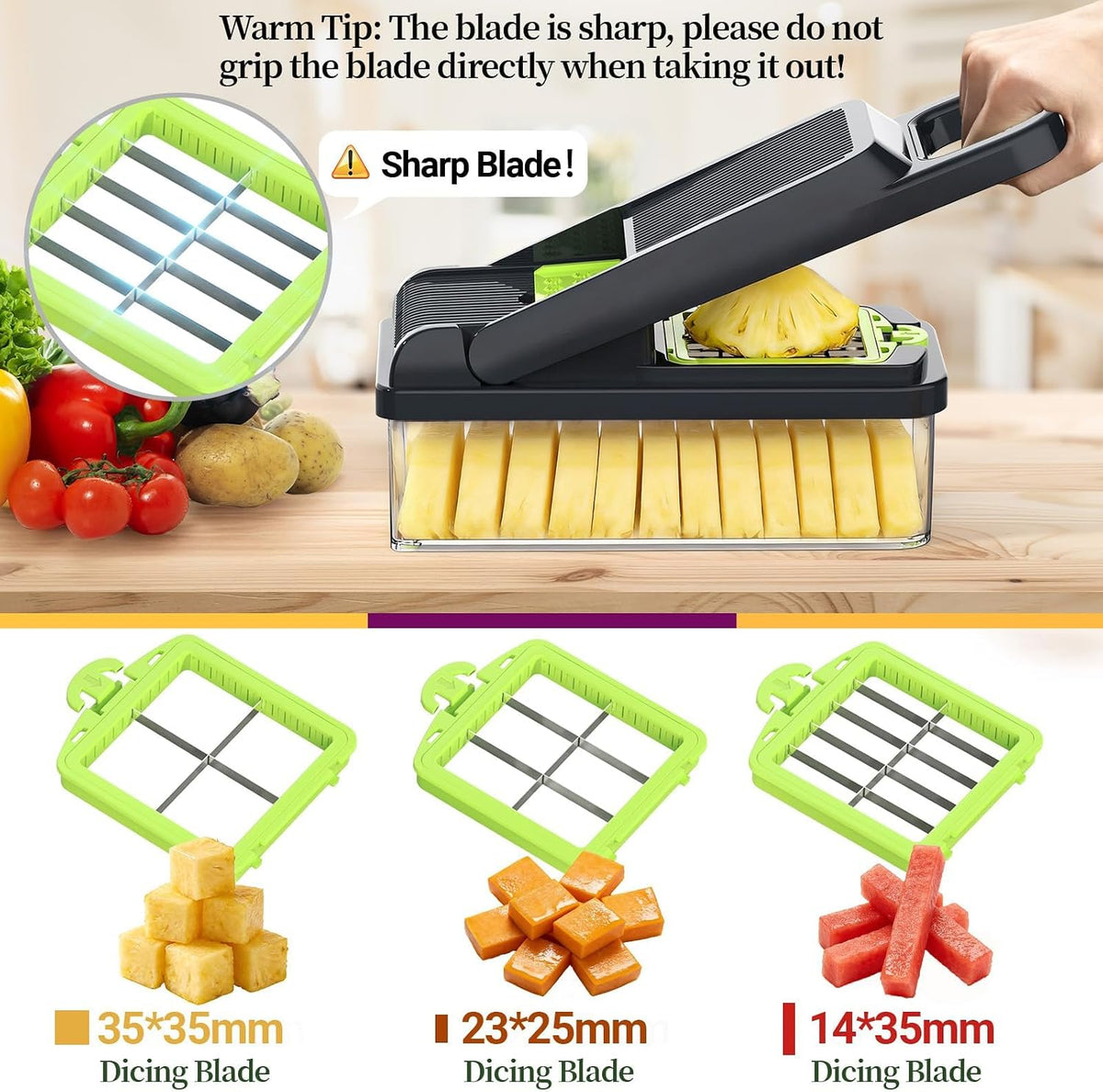 12-in-1 Vegetable Chopper 7 Blades, Veggie Cutter with Handle, Black/White