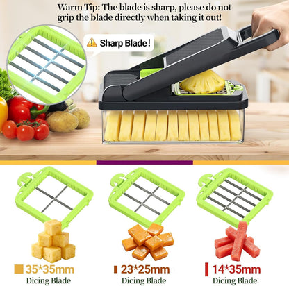 12-in-1 Vegetable Chopper 7 Blades, Veggie Cutter with Handle, Black/White