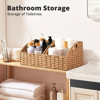 OIAHOMY Pantry Baskets for Organizing, Paper Rope Baskets with Built-in Handles, Wicker Storage Bins for Shelves, 2 Pack-Yellow