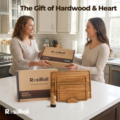 Acacia Wood Cutting Board for Kitchen, Set of 3 - Durable Thick Chopping Boards with Juice Grooves & Handles for Prep & Serving, Impressive Gift for Housewarming, Christmas, and Home Chefs