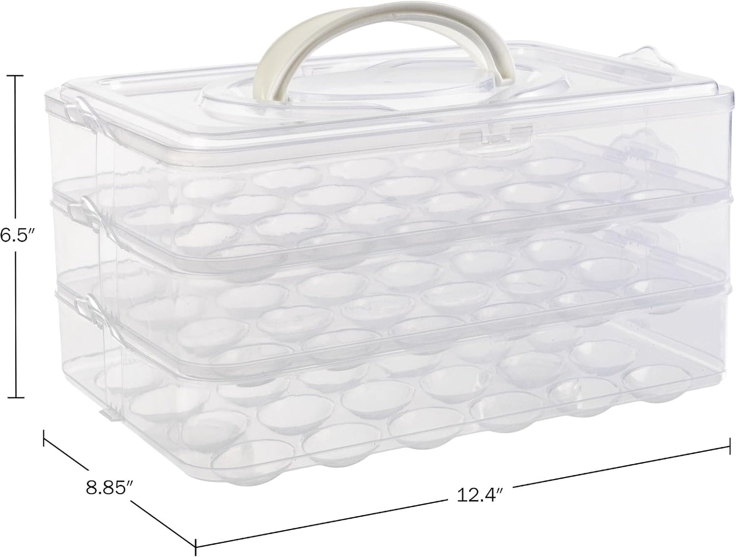 Egg Container for Refrigerator - Large-Capacity Egg Holder with Lid and Handle - Carrier for 72 Fresh, Store Bought or Deviled Eggs by Classic Cuisine