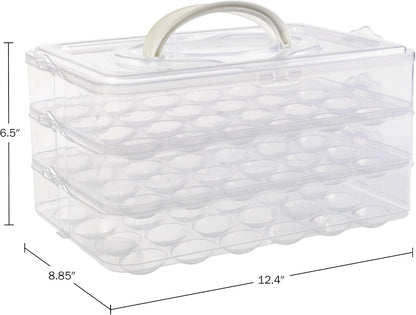 Egg Container for Refrigerator - Large-Capacity Egg Holder with Lid and Handle - Carrier for 72 Fresh, Store Bought or Deviled Eggs by Classic Cuisine