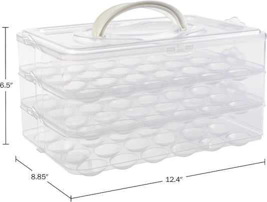 Egg Container for Refrigerator - Large-Capacity Egg Holder with Lid and Handle - Carrier for 72 Fresh, Store Bought or Deviled Eggs by Classic Cuisine