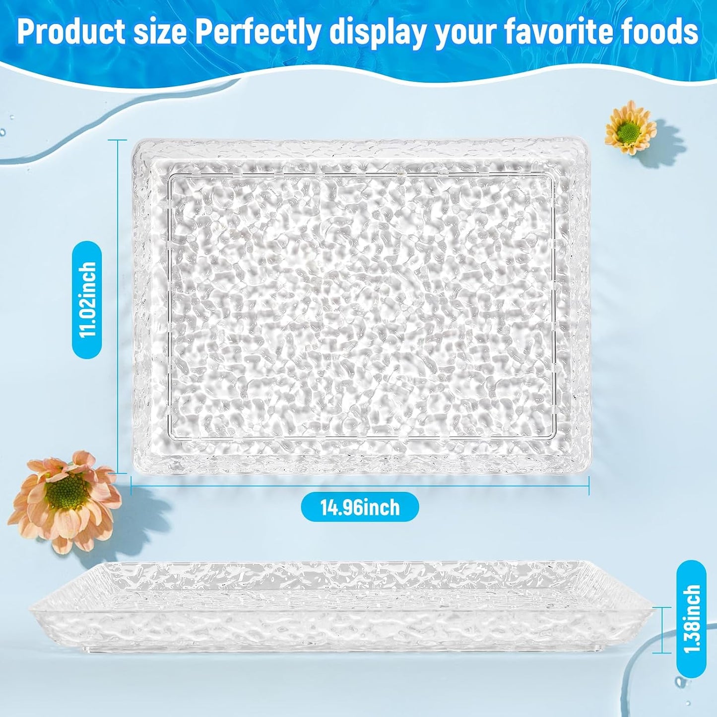 GLITCHCORE 4-Pack Premium Acrylic Serving Trays - 15x11 Extra Thick Reusable Platters - Shatterproof Ice-Pattern Food Trays for Party, Catering, Wedding & Kitchen Organization - BPA-Free