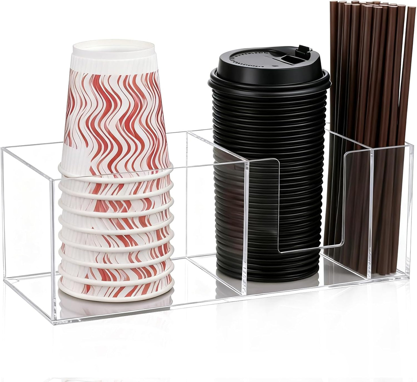 Coffee Cup Holder for Countertop, Acrylic Disposable Cup Organizer Clear Coffee Station Organizer for Cup Lid Stirrers Pod Coffee Bar Accessories