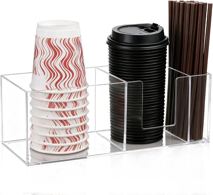 Coffee Cup Holder for Countertop, Acrylic Disposable Cup Organizer Clear Coffee Station Organizer for Cup Lid Stirrers Pod Coffee Bar Accessories