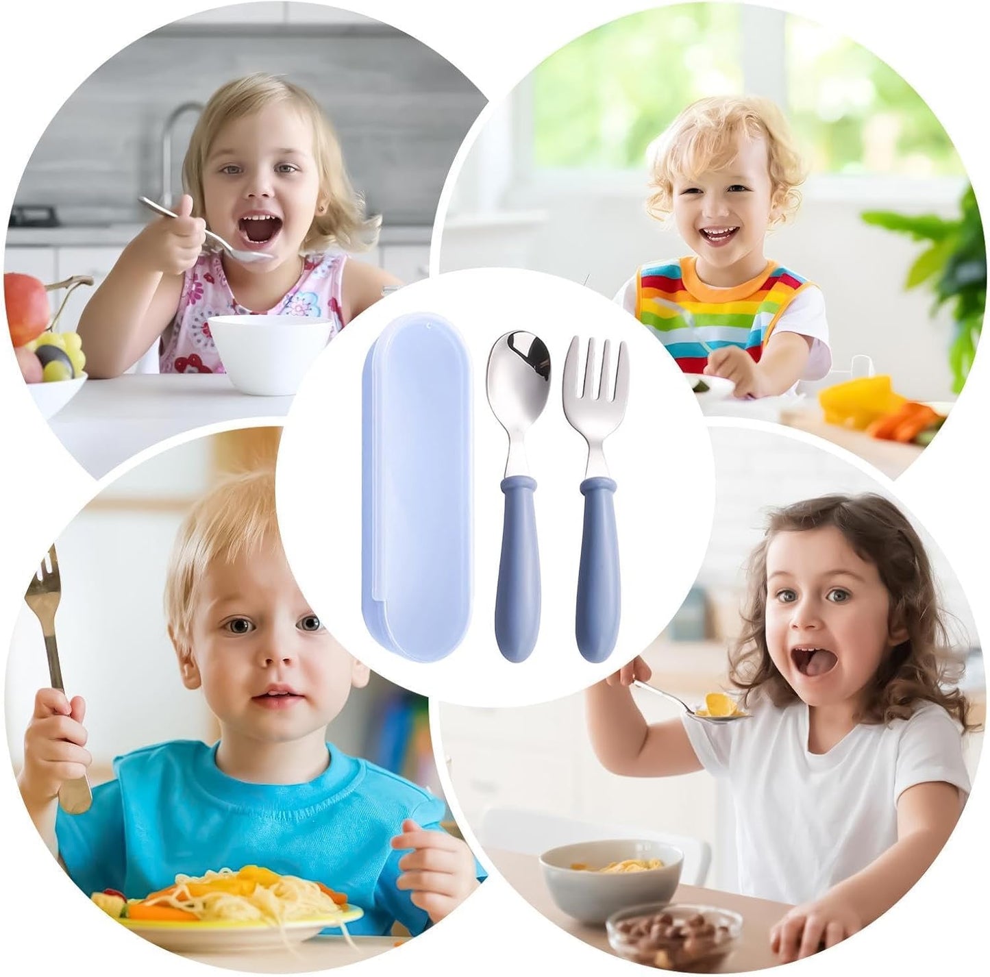 Kids Utensils,Dishwasher Safe Fork Spoon with Case - Stainless Steel Kids Silverware Set,for Home School Lunch Travel Dining Outdoor Eating Feeding Daycare Kitchen Camping Picnic