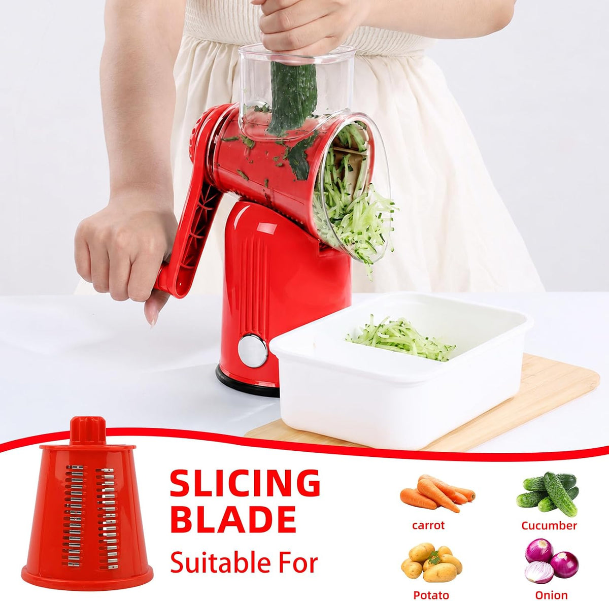 Rotary Cheese Grater with Handle, 5 Replaceable Blades(Green)