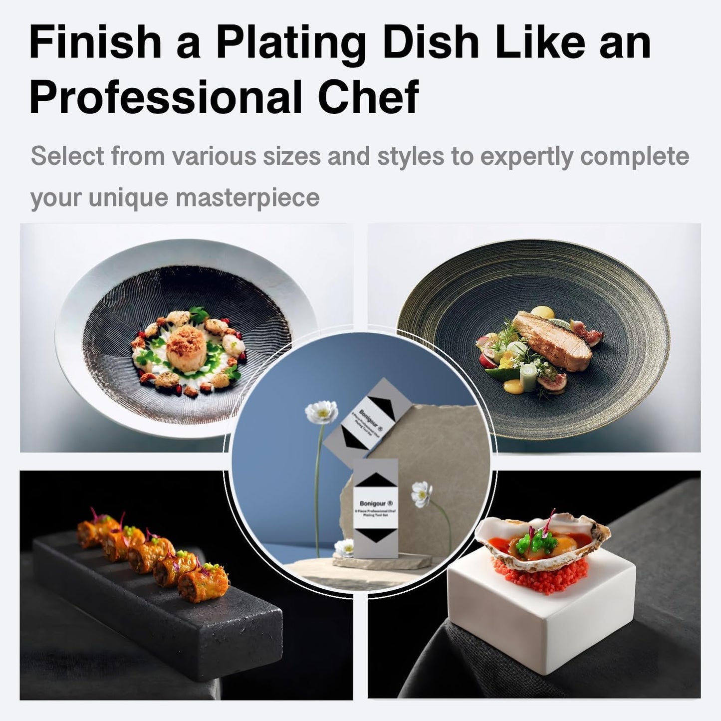 | Plating Tools Culinary Set | 11 Piece Professional Chef Plating Tools Pro Kit | Kitchen Plating Utensils | Modernist Cuisine Food Art | Stainless Steel | Black (Black)