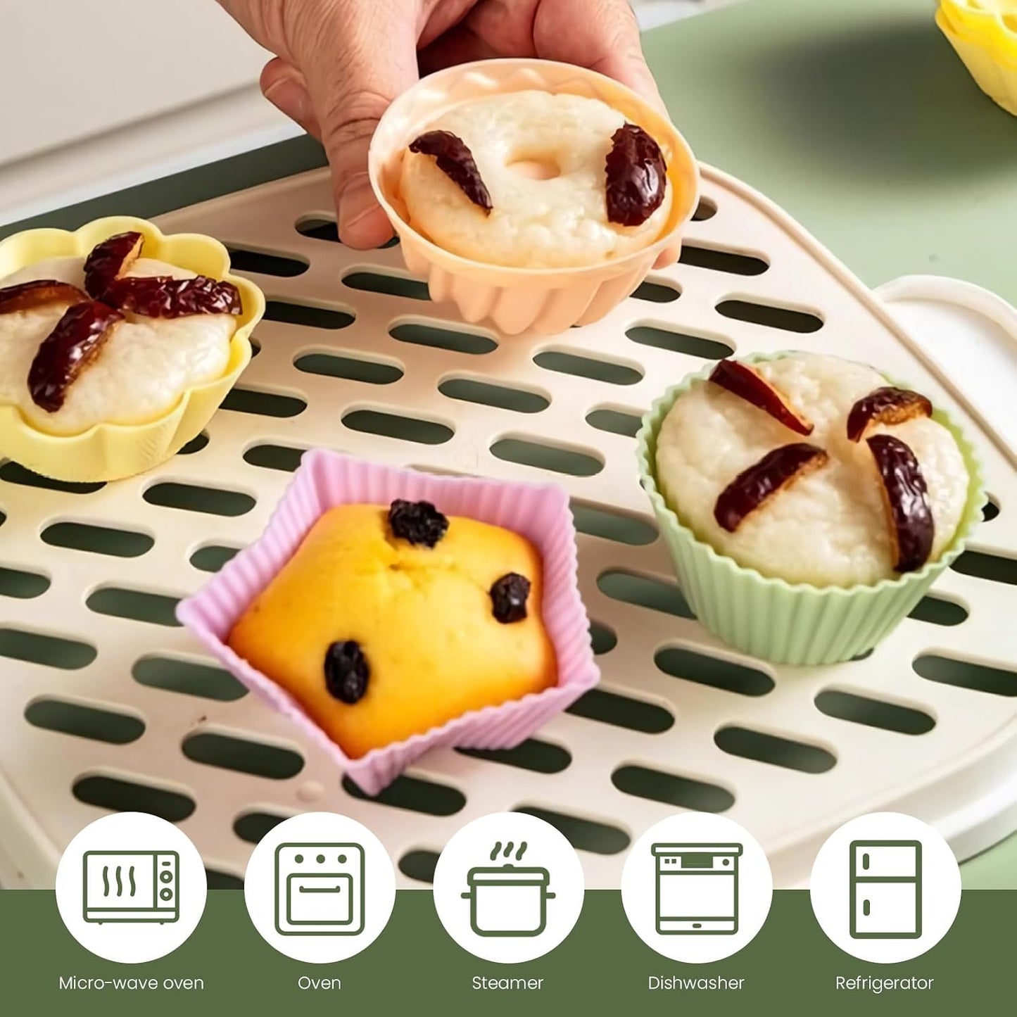 12er Pack Silicone Cupcake Molds,Reusable Baking Cups Molds Washable for Oven Microwave Dishwasher (Flower shape)
