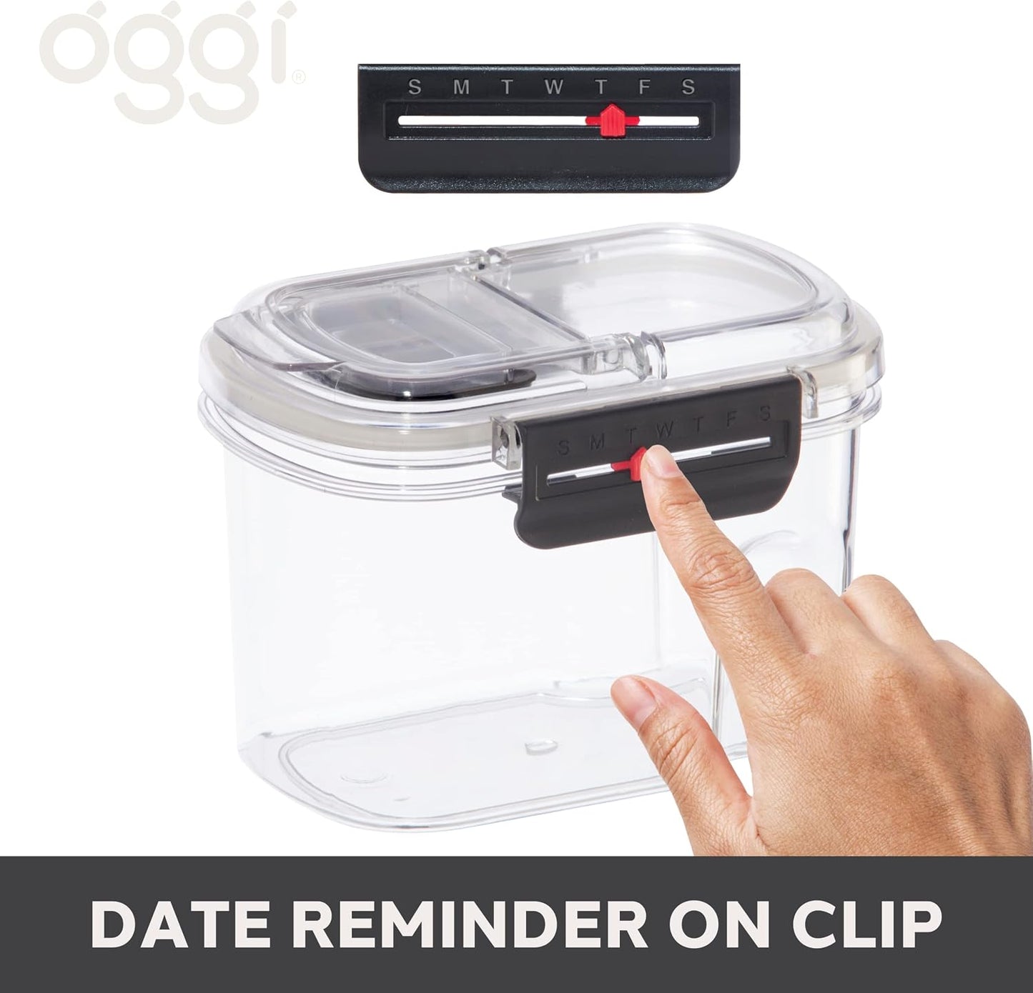 Oggi Easi Grip 23oz Moisture Proof Storage Container, Ultra Clear BPA-Free Sealable Canister, Flip Open Pouring Lid, Date Reminder Slider on Clip, Ideal Kitchen and Pantry Storage (23oz / 0.68lt)