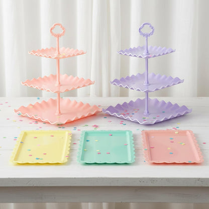 NWK 5 Piece Cake Stand Set with 2 x Large 3-Tier Cupcake Stands, 3 x Appetizer Trays, for Wedding Birthday Baby Shower Tea Party Decorations (Pink)