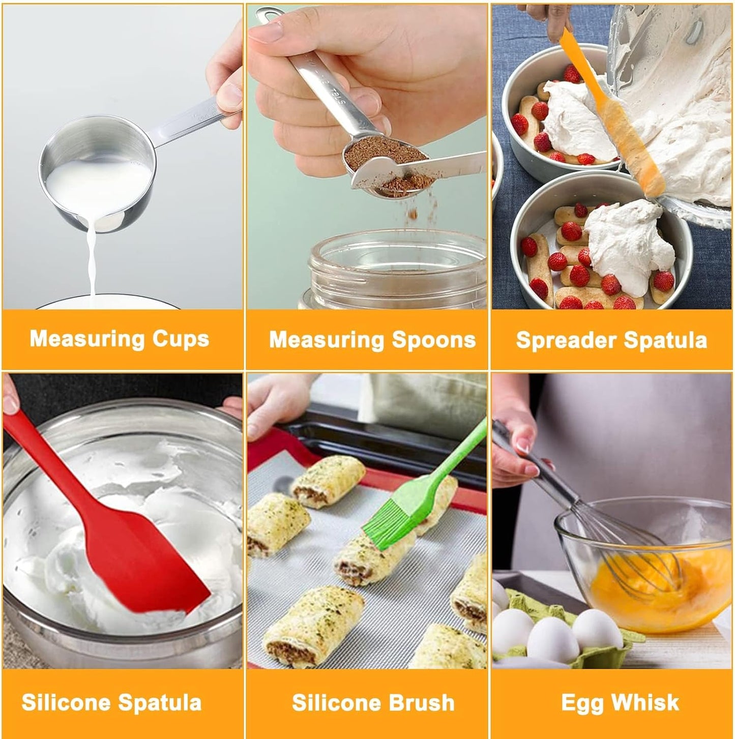 WEPSEN Mixing Bowls Set, 25PCS Stainless Steel Mixing Bowl with Lid Set, Large Nesting Bowls 7, 4.5, 3,2, 1.5QT, Measuring Cups and Spoons Baking Utensils Metal Bowl for Kitchen Prep