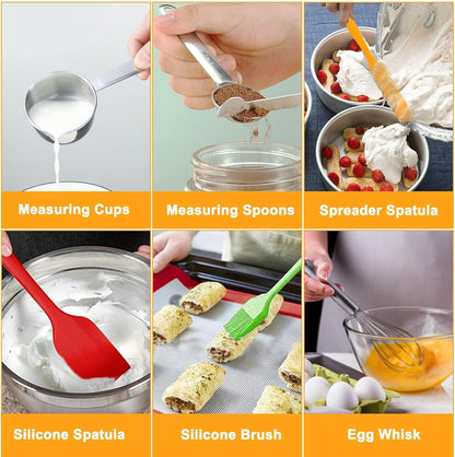 WEPSEN Mixing Bowls Set, 25PCS Stainless Steel Mixing Bowl with Lid Set, Large Nesting Bowls 7, 4.5, 3,2, 1.5QT, Measuring Cups and Spoons Baking Utensils Metal Bowl for Kitchen Prep