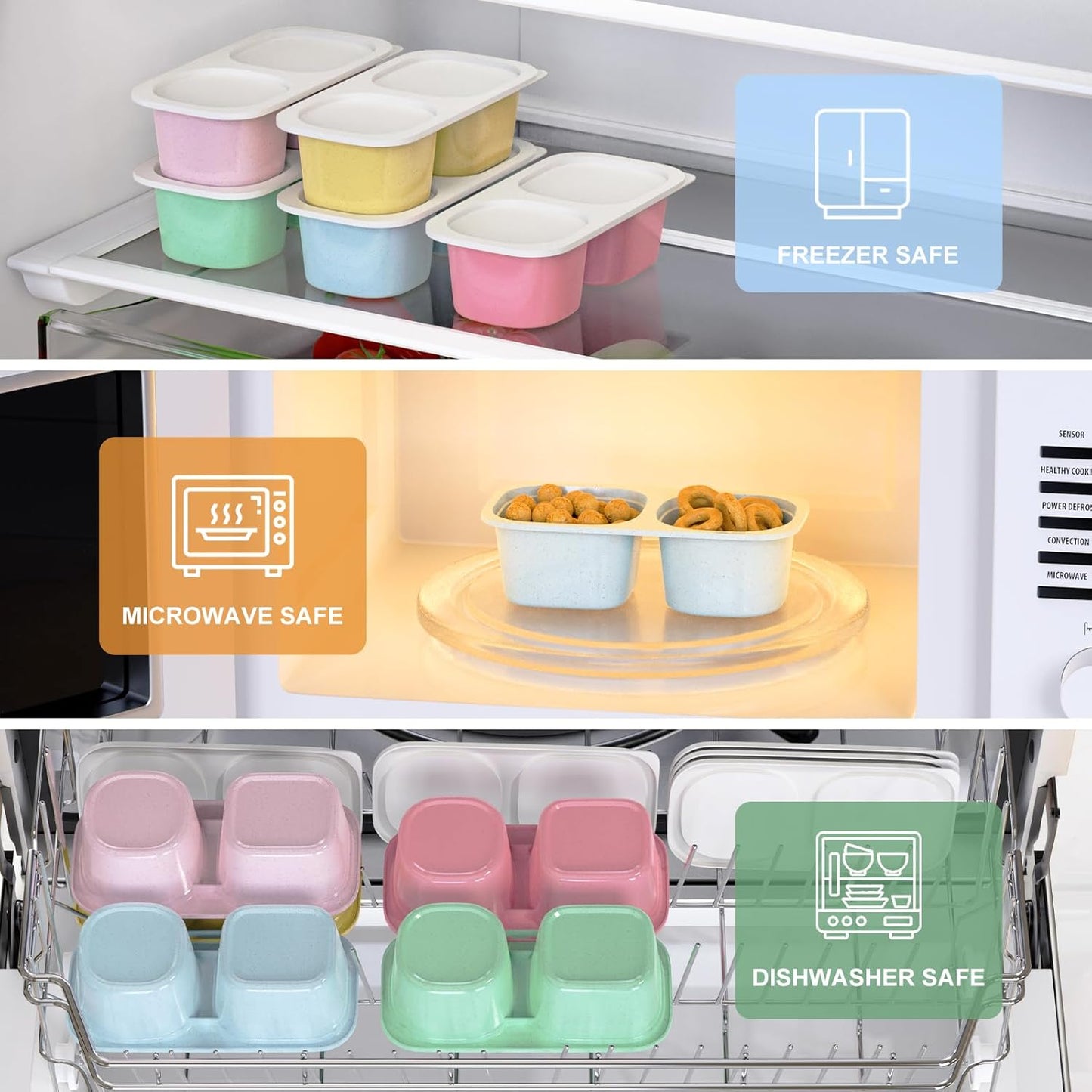 Snack Pack Containers for Kids, 5 Pack Reusable Snack Containers with Lids, 2 Compartment Small Bento Snack Box, BPA-Free, Lunchbox Accessories for Travel