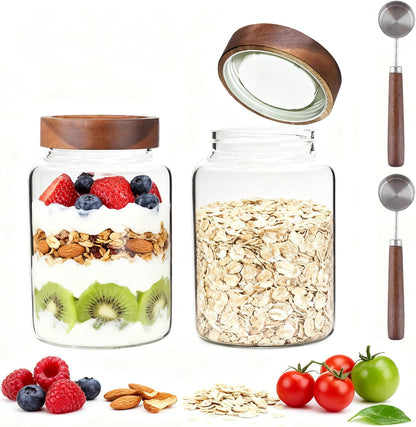 6 pc Glass Spice jars Glass Jars with Screw Lid 5 oz Acacia Wood Glass Herb Sugar Coffee Bean Ground Container Food Storage Canister for Candy Pantry Tea Seasoning Meal Prep Snack (6*150ml(5oz))
