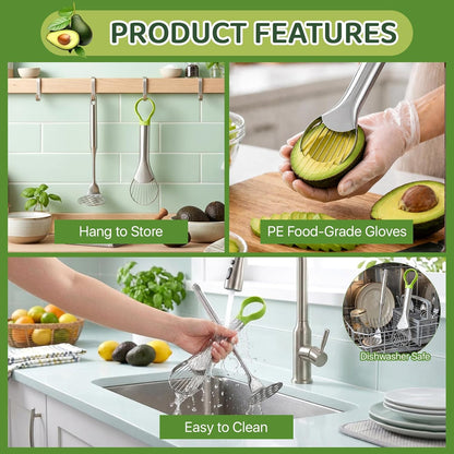 102 Pcs 3-in-1 Avocado Slicer Tool & Masher, Disposable Clear Gloves
