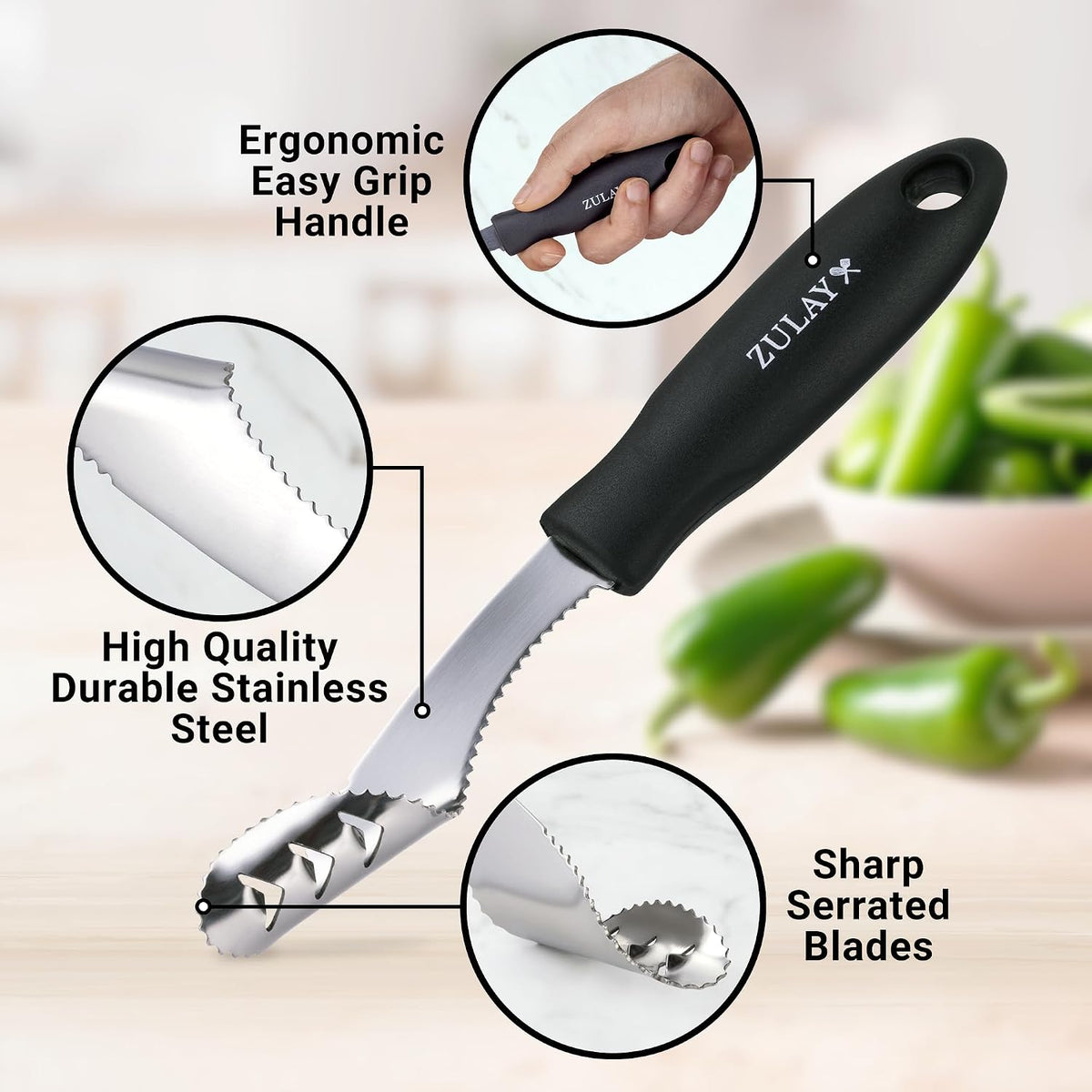 Zulay Kitchen Stainless Steel Jalapeno Corer & Seed Remover