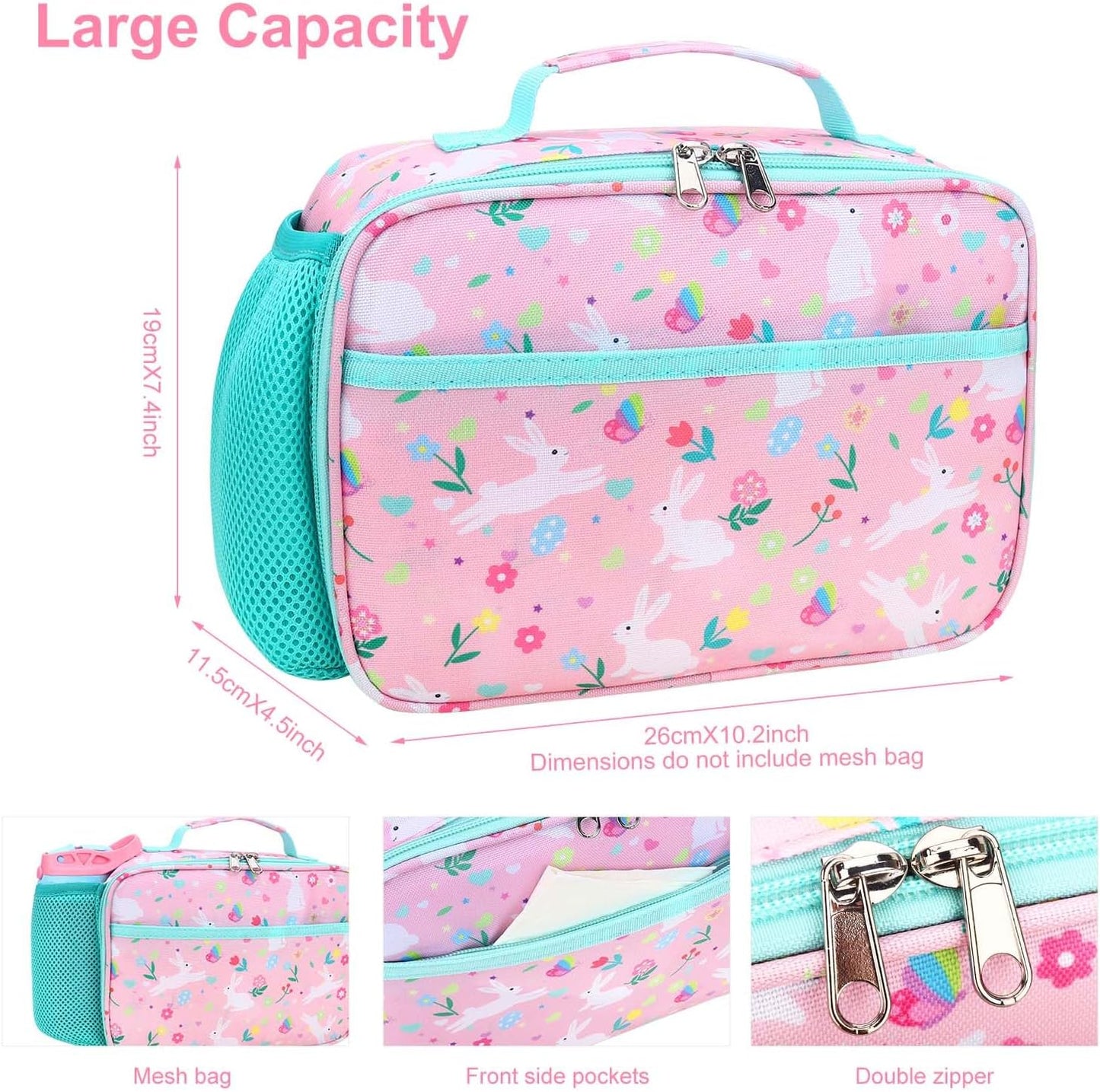 RHCPFOVR Kids Lunch Bag - Insulated Lunch Box for Boys Girls,Washable Lunch Bag and Reusable Toddler Leak-proof Lunchbox for School and Daycare - Colors A