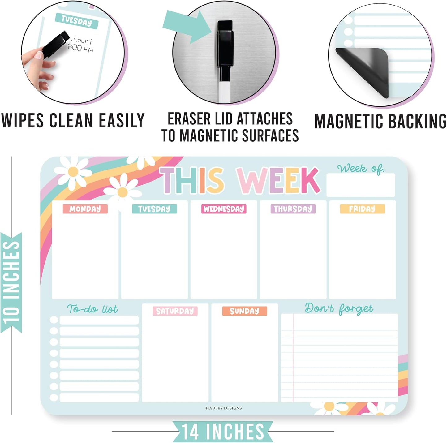 Hadley Designs Weekly Magnetic Calendar for Refrigerator, Dry Erase Board for Fridge, Magnetic Weekly Planner for Kitchen, Reusable Schedule Organizer (Retro)