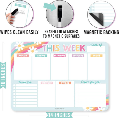 Hadley Designs Weekly Magnetic Calendar for Refrigerator, Dry Erase Board for Fridge, Magnetic Weekly Planner for Kitchen, Reusable Schedule Organizer (Retro)