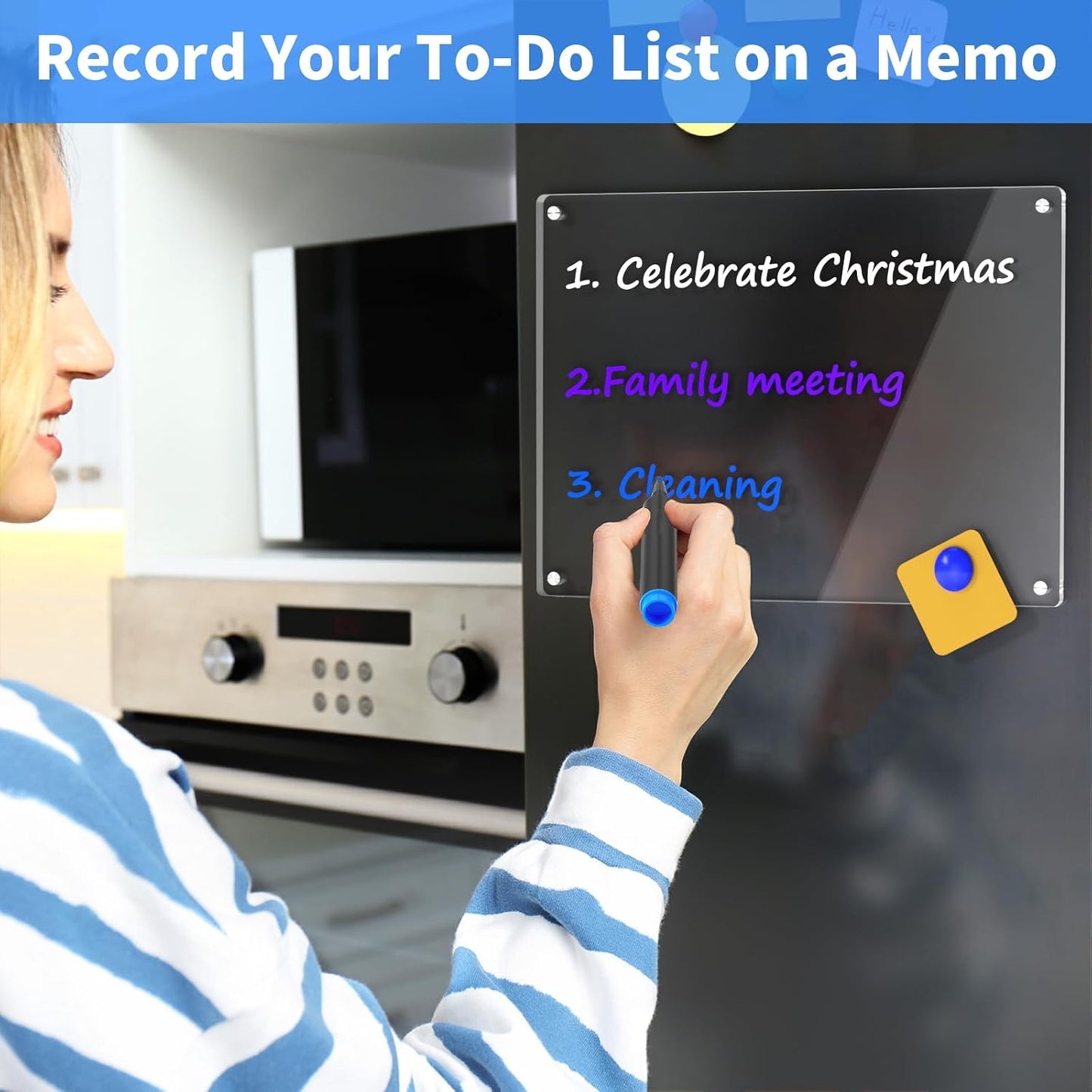 AITEE All-in-One Magnetic Dry Erase Board for Fridge, 2-Pack Acrylic Calendar & Memo Set with 6 Markers (3 Colors), Eraser, Holder, Reusable 16x12 Inch Planner