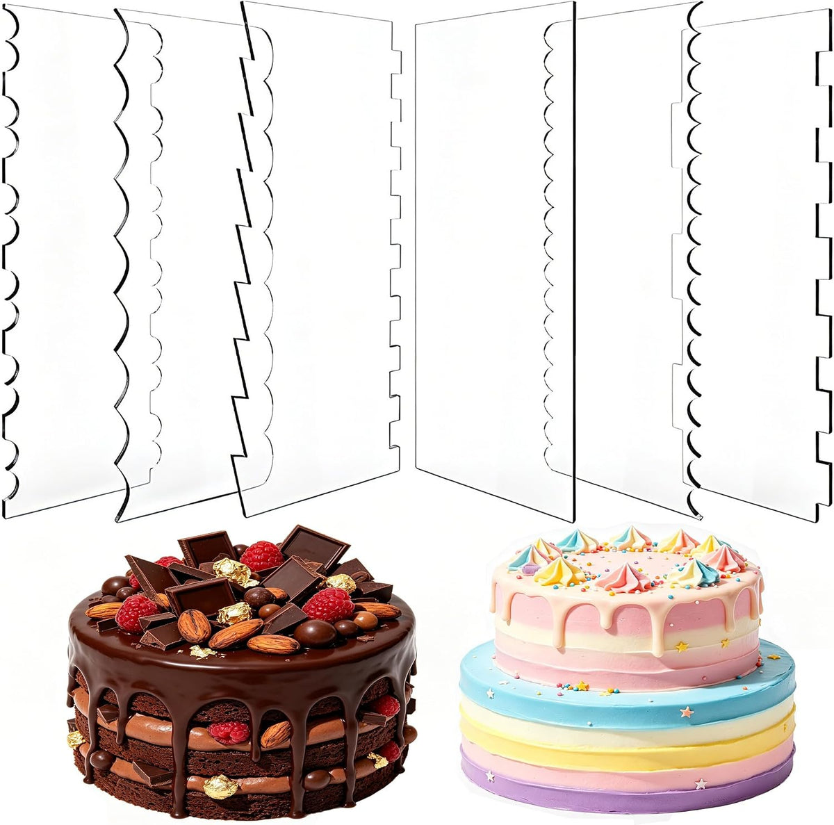 Clear Acrylic Cake Scraper, Cakes Icing Smoother Comb for Baking Butter