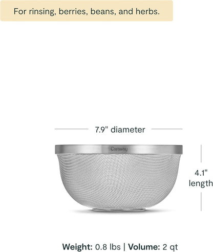 Caraway Stainless Steel Strainer - 2 qt Kitchen Strainer - Mesh Colander with Raised Base for Efficient Drainage - Non-Toxic, PFAS-Free