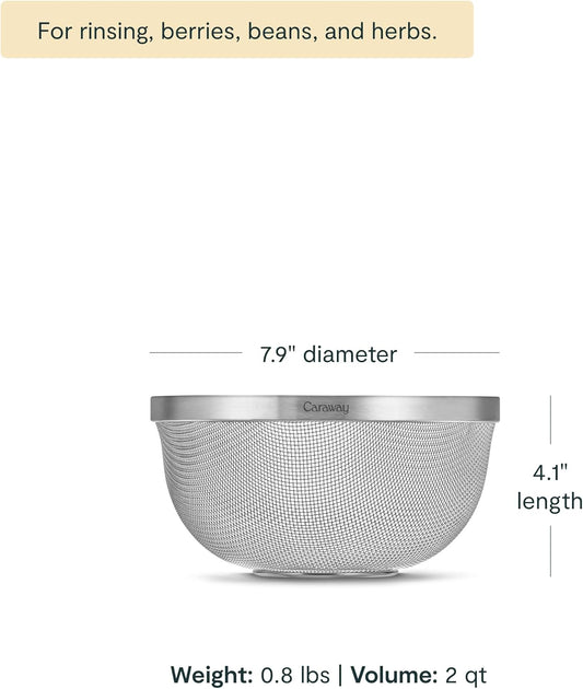 Caraway Stainless Steel Strainer - 2 qt Kitchen Strainer - Mesh Colander with Raised Base for Efficient Drainage - Non-Toxic, PFAS-Free