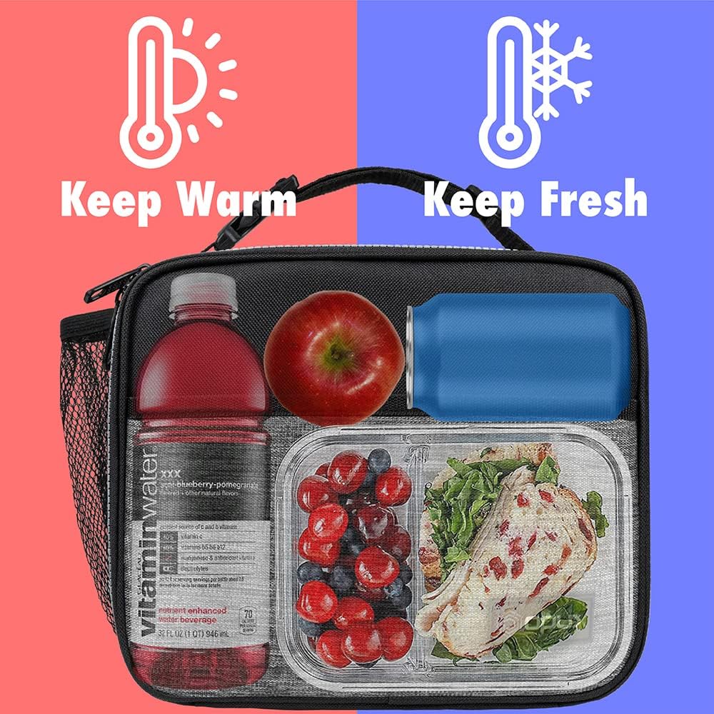 opux Insulated Lunch Bag Kids, Lunch Box for School Boy Girl, Leakproof Small Reusable Compact Soft Mini Cooler Bag, Toddler Small Lunch Boxes Kit Pail with Front Side Pockets (Purple)