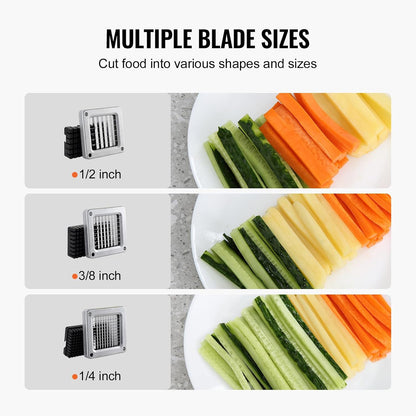 VEVOR French Fry Cutter, Potato Slicer with 1/2-Inch and 3/8-Inch Stainless Steel Blades, Manual Potato Cutter Chopper with Suction Cups, Great for Potato, French Fries, Cucumber, Vegetables, Carrot