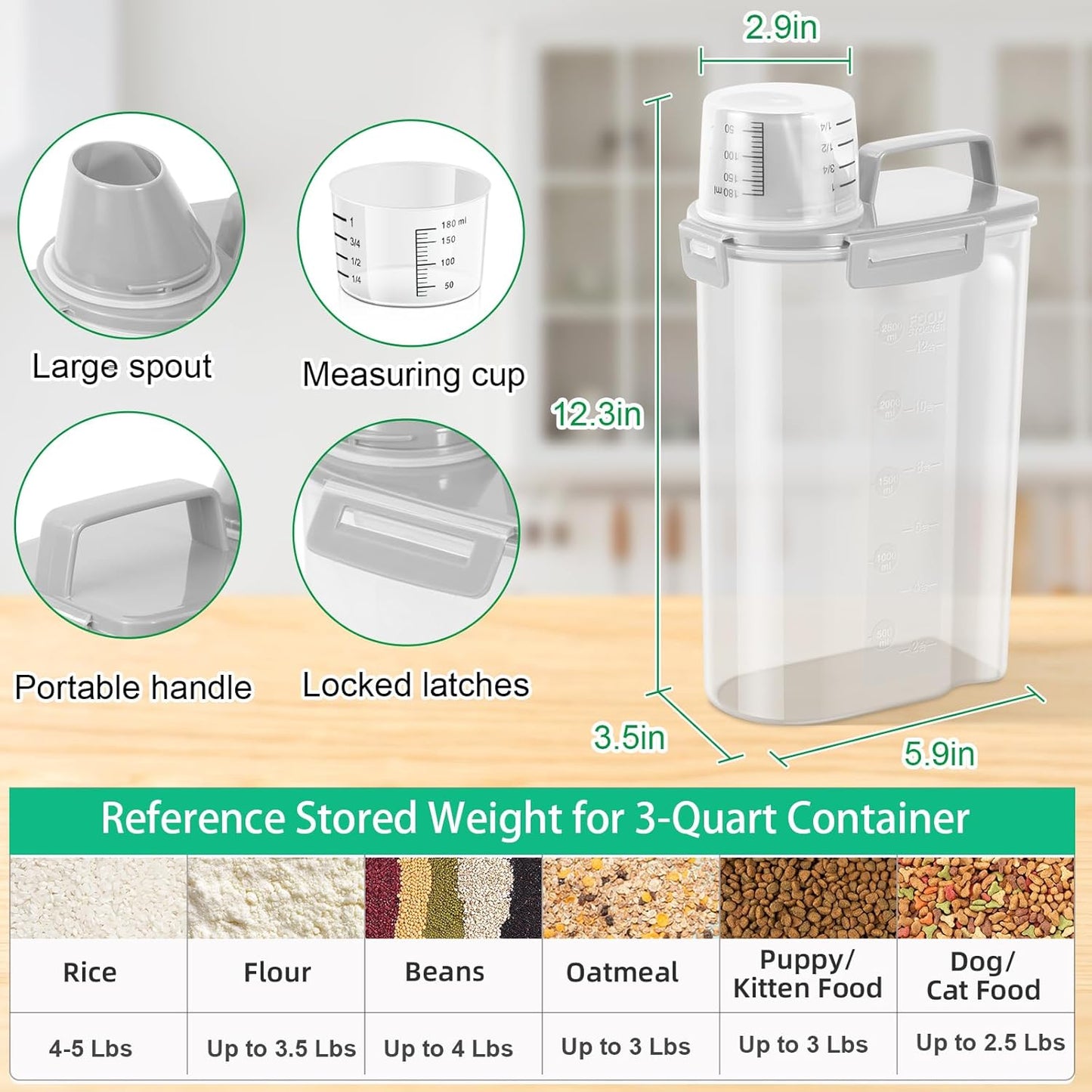 TBMax Rice Container 10 Lbs, Cereal Container Oatmeal Storage, Airtight Food Dispenser with Easy-pouring Spout & Handy Cup for Flour Grain Beans, Pet Dog Cat Bird Food Storage Container