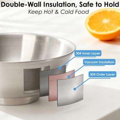 Youeon 2 Pcs 50 Oz Brushed SUS304 Stainless Steel Bowls, Double Wall Insulated Bowls, Large Stainless Steel Soup Bowl for Pasta, Salad, Ramen, 8 Inch Bowl Set for Serving, Dishwasher Safe
