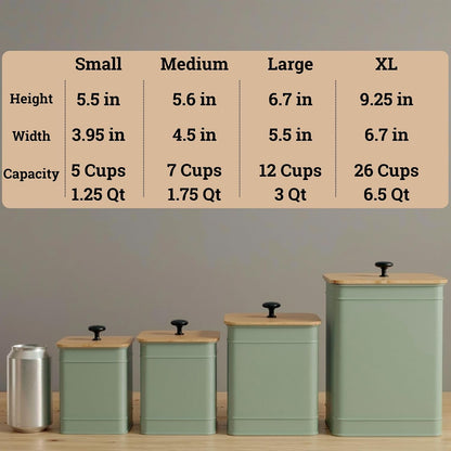 Kitchen Canisters for Countertop Set of 4 w/ Chalkboard Labels & Marker Pen | Airtight Easy Open Bamboo Lids, Dent-Resistant Thick Metal, Customizable Chalkboard Labels, Marker Pen Included, Set of 4
