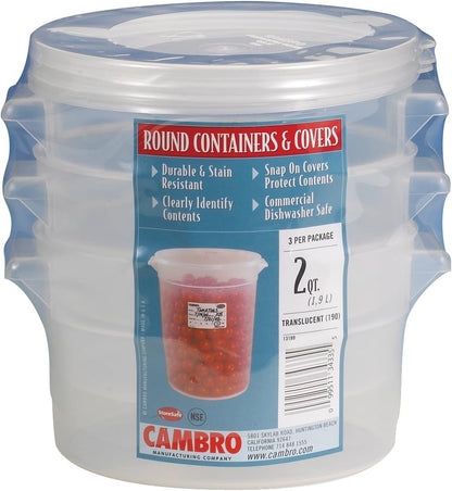 Cambro 1-Quart Round Food-Storage Container with Lid, Set of 3