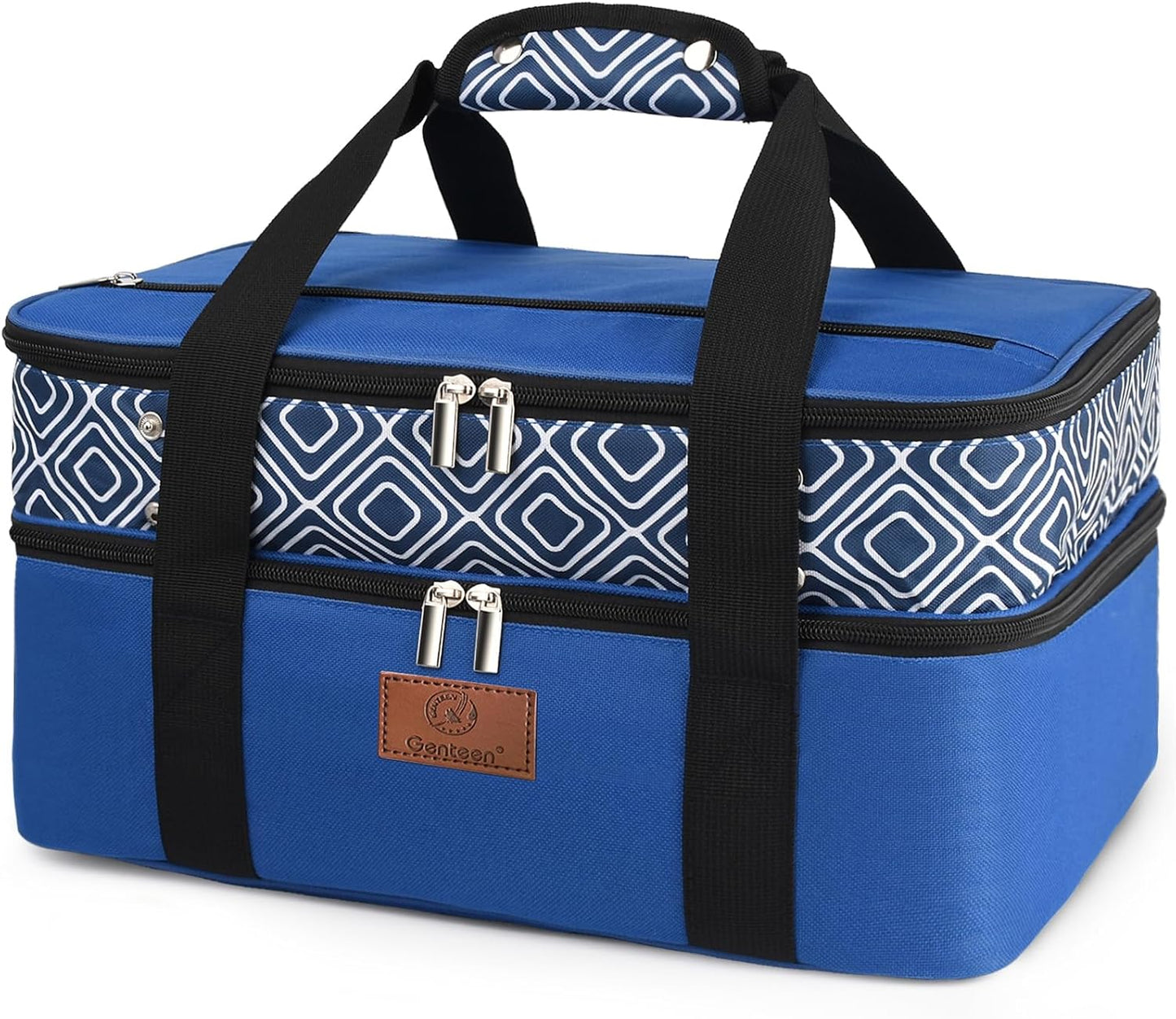 Genteen Insulated Casserole Carrier,Expandable Double Insulated Food Carrier for Hot and Cold Food, Fits 9x13 Casserole Dish,Lasagna Holder Tote for Parties Potluck Picnic (Blue)