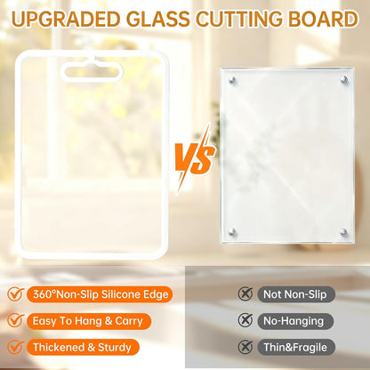 2Pcs White Glass Cutting Board for Kitchen, Tempered Glass Chopping Board with Non-Slip Edges, Dishwasher Safe Clear Cutting Board Set, Heat & Shatter Resistant,15"×11" & 13"×9"
