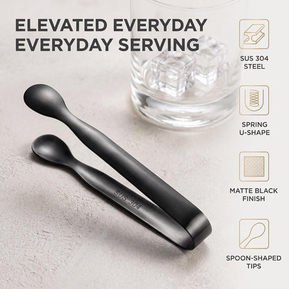 Black Ice Tongs Sugar Cubes Stainless Steel Mini Serving with Smooth Edge for Appetizers,Tea Party, Coffee Bar, Desserts, Cooking Tongs, Cooking Utensils