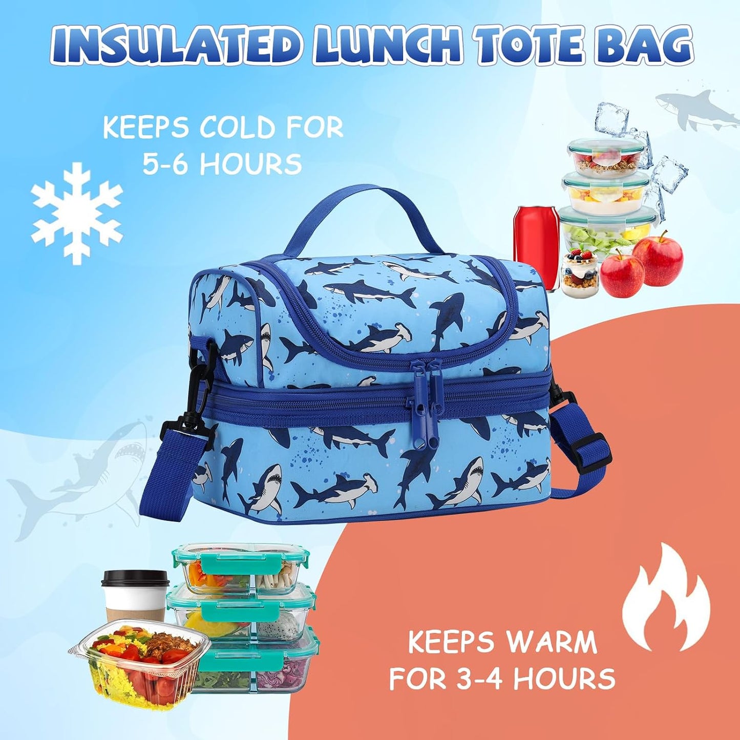 Lunch Bag for Girls,ChaseChic Insulated Lightweight Lunch Boxes for Kids Boys Dual Compartment Lunch Organizer Leak-Proof Cooler Bag with Detachable Adjustable Shoulder Strap,Purple Butterflies