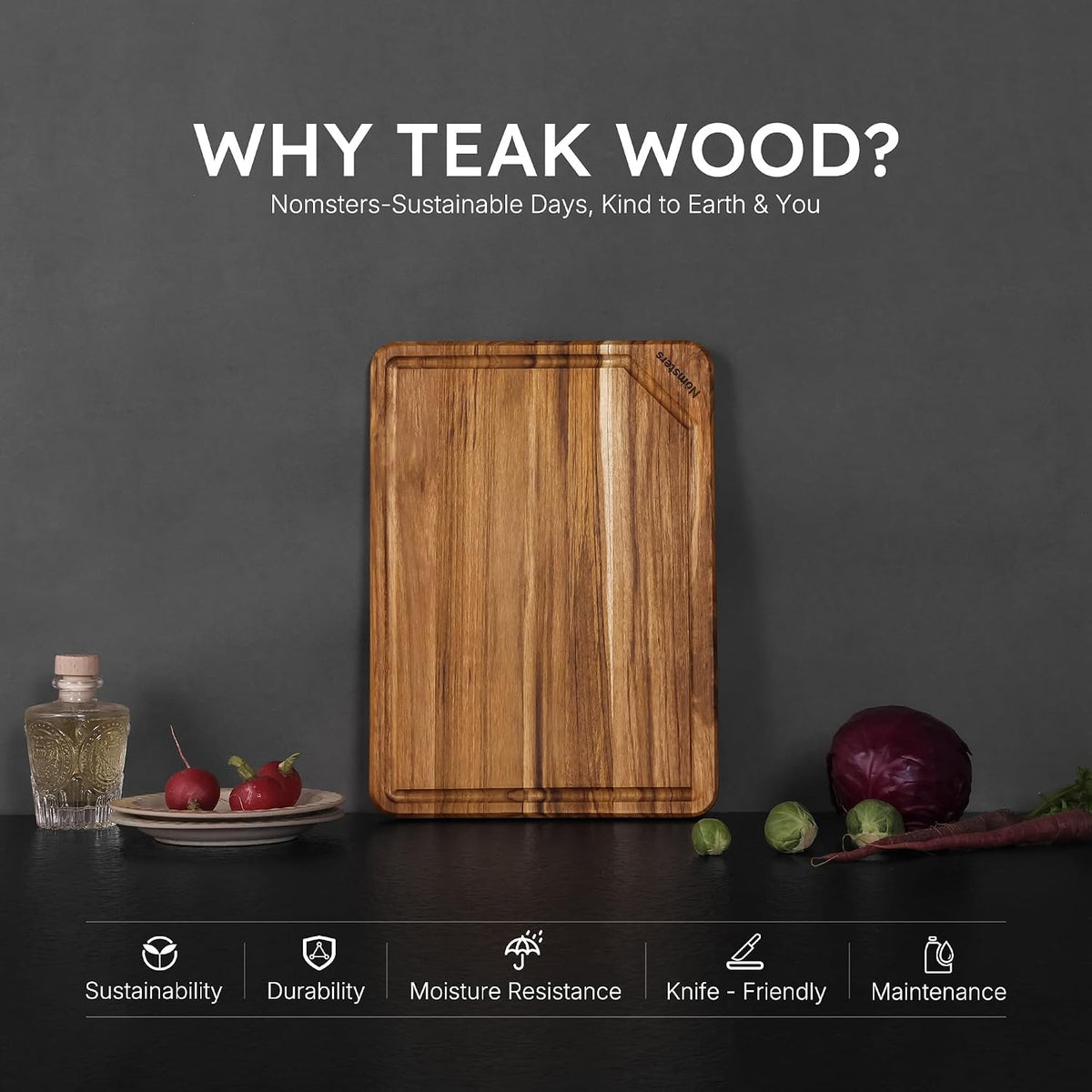 3 Pack Teak Wood Cutting Board Set for Kitchen Charcuterie Board Serving Heavy Duty Non Toxic Slip Hardwood Over Sink Solid Thick Haus Wooden Chopping Board Large Big Small Meat Best Essential Gift