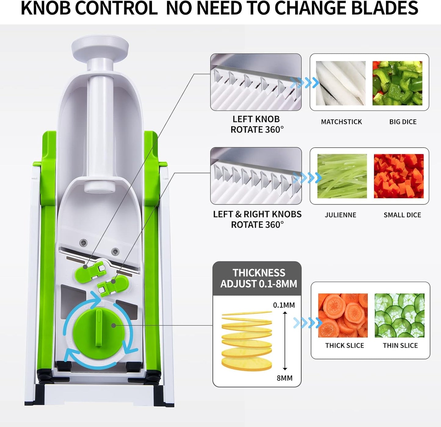 QYKIC Safe Mandoline Slicer,Vegetable Potato Slice Food Cutter for Kitchen,Thickness Adjustable Upright Veggie Chopper for Fast Meal prep (Gray)