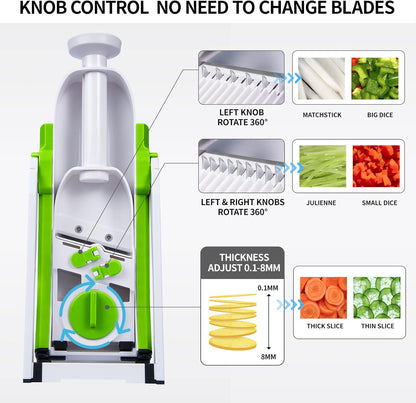 QYKIC Safe Mandoline Slicer,Vegetable Potato Slice Food Cutter for Kitchen,Thickness Adjustable Upright Veggie Chopper for Fast Meal prep (Gray)