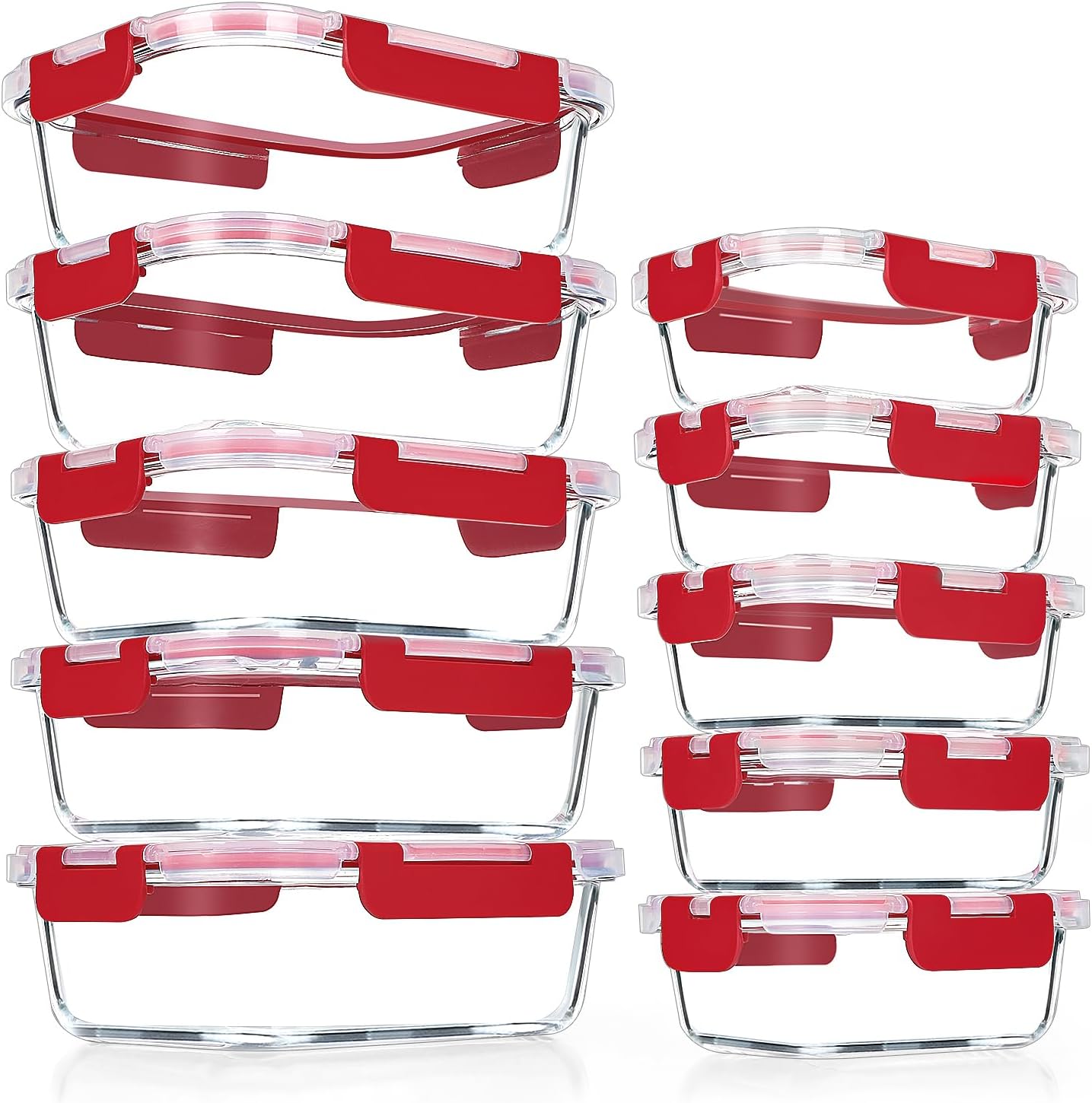 VERONES 10Pack Glass Meal Prep Containers, Airtight Glass Lunch Containers,Stackable Glass Food Storage Containers Set with Lids,Exclusive of BPA, for Microwave,Oven, Freezer&Dishwasher Friendly,Green