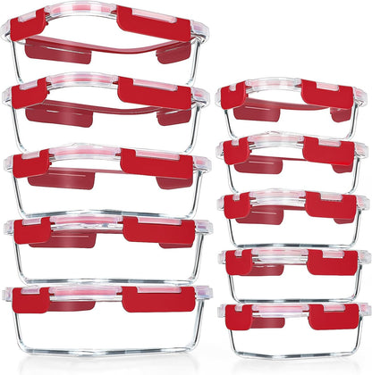 VERONES 10Pack Glass Meal Prep Containers, Airtight Glass Lunch Containers,Stackable Glass Food Storage Containers Set with Lids,Exclusive of BPA, for Microwave,Oven, Freezer&Dishwasher Friendly,Green