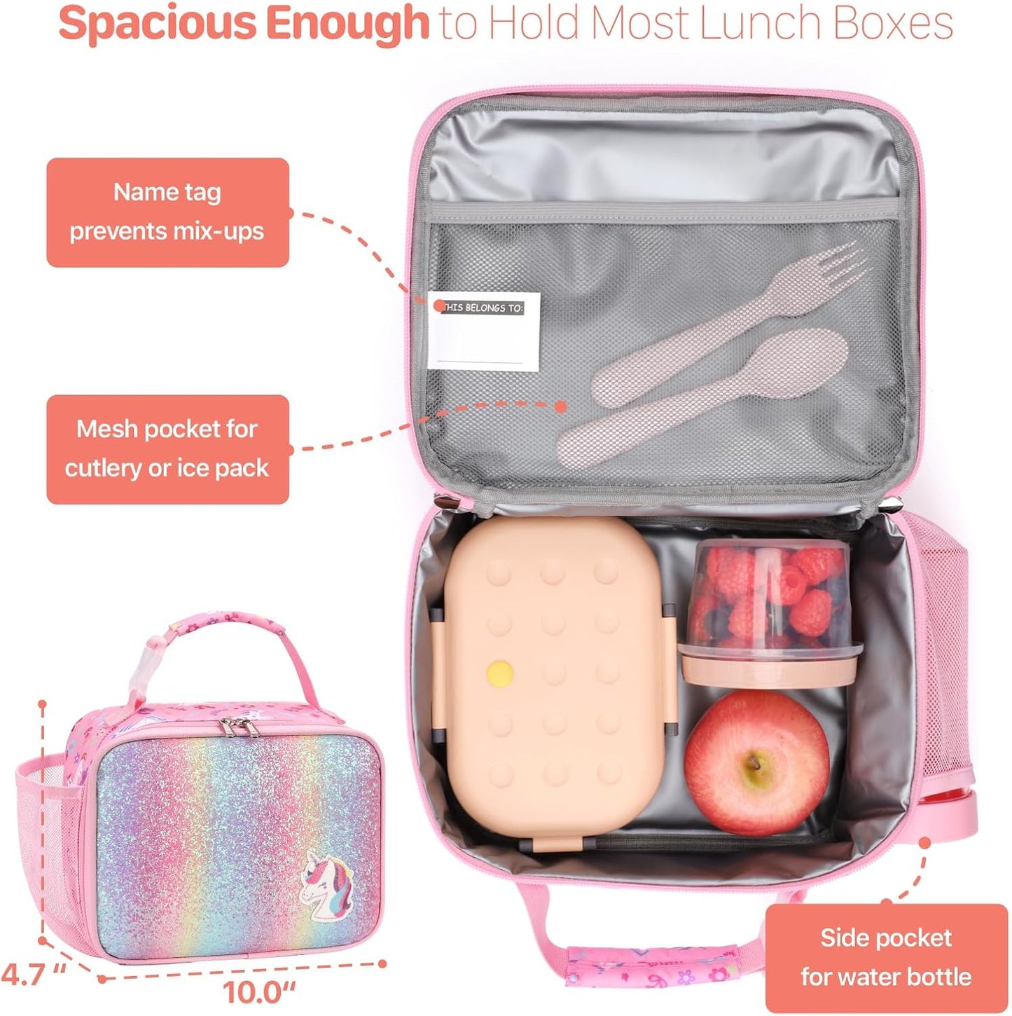 Kids Lunch Bag Boys - Insulated Kids Lunch Box Reusable Lunchbox with Water Bottle Holder Toddler Lunch Tote Bag for School Daycare, Black Dino Fossil