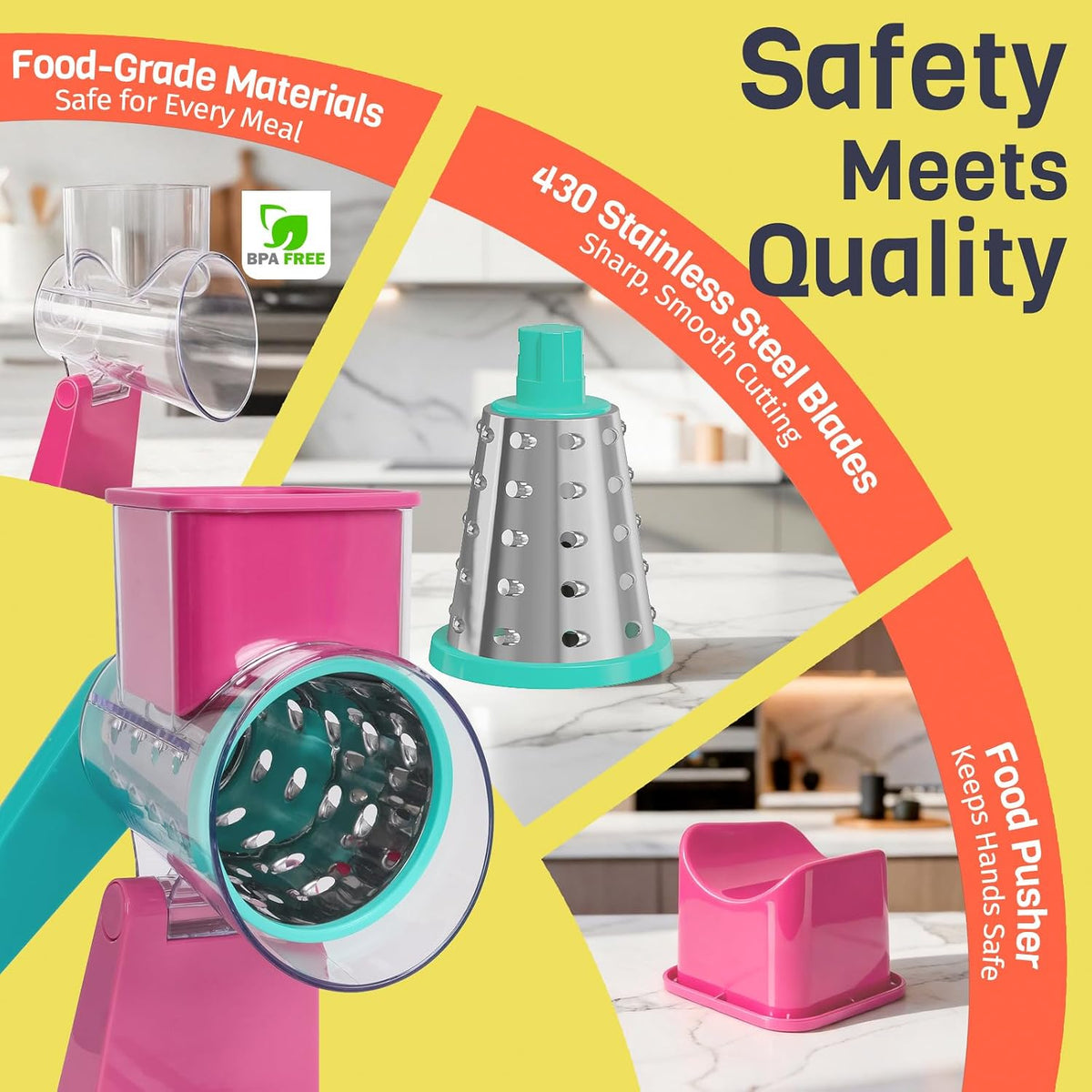 Upgraded Rotary Cheese Grater, Hand Crank, Pinkish Purple