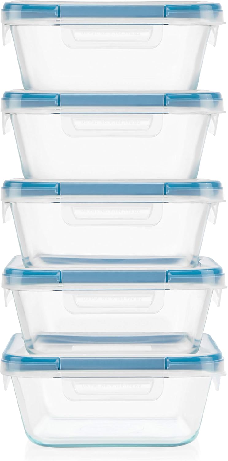 Snapware Glass Total Solutions (12-Pack) Food Storage Containers Set, (1, 2 & 4 Cup), Airtight & Leakproof Plastic Locking BPA-Free Lids, Freezer Dishwasher Microwave Safe