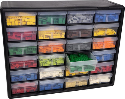 Akro-Mils 44-Drawer Plastic Drawer Storage Cabinet for Garage Organization, Bead Organizer, Building Bricks Storage, Teacher Toolbox, Makeup Organizer, 20" W x 6" D x 16" H, 10144 Black